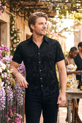 Barabas Wholesale Men's See-Through Floral Printed Short Sleeve Shirts 6SST03 Black Beauty