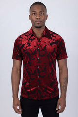 Barabas Wholesale Men's See-Through Floral Printed Short Sleeve Shirts 6SST03 Scarlet