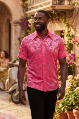 Barabas Wholesale Men's See-Through Floral Printed Short Sleeve Shirts 6SST03 Hot Pink