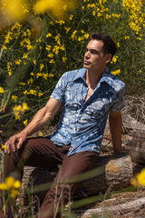 Barabas Wholesale Men's See-Through Floral Printed Short Sleeve Shirts 6SST03 Silver Sky