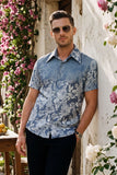 Barabas Wholesale Men's See-Through Floral Printed Short Sleeve Shirts 6SST03 Silver Sky