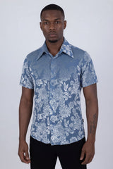 Barabas Wholesale Men's See-Through Floral Printed Short Sleeve Shirts 6SST03 Sky Blue