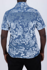 Barabas Wholesale Men's See-Through Floral Printed Short Sleeve Shirts 6SST03 Blue