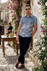 Barabas Wholesale Men's See-Through Floral Printed Short Sleeve Shirts 6SST03 Silver Sky