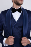 Barabas Wholesale Men's Floral Geometric 3-Pieces Set Shawl Lapel Suit 6SU02 Navy