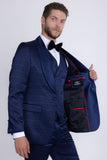 Barabas Wholesale Men's Floral Geometric 3-Pieces Set Shawl Lapel Suit 6SU02 Navy