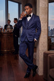 Barabas Wholesale Men's Floral Geometric 3-Pieces Set Shawl Lapel Suit 6SU02 Navy