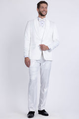 Barabas Wholesale Men's Floral Geometric 3-Pieces Set Shawl Lapel Suit 6SU02 White