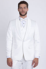 Barabas Wholesale Men's Floral Geometric 3-Pieces Set Shawl Lapel Suit 6SU02 Bright White