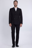 Barabas Men's Pinstripe Double Breasted Shawl Lapel Suit 6SU03 Black White
