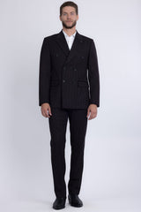 Barabas Wholesale Men's Pinstripe Double Breasted Shawl Lapel Suit 6SU03 Black White