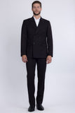 Barabas Wholesale Men's Pinstripe Double Breasted Shawl Lapel Suit 6SU03 Black White