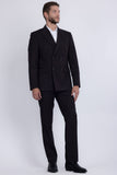 Barabas Men's Pinstripe Double Breasted Shawl Lapel Suit 6SU03 Black White