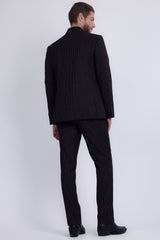 Barabas Men's Pinstripe Double Breasted Shawl Lapel Suit 6SU03 Black White