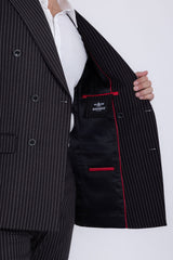 Barabas Men's Pinstripe Double Breasted Shawl Lapel Suit 6SU03 Black White