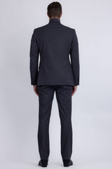 Barabas Men's Pinstripe Double Breasted Shawl Lapel Suit 6SU03 Grey White