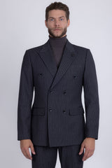 Barabas Men's Pinstripe Double Breasted Shawl Lapel Suit 6SU03 Grey White