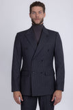 Barabas Wholesale Men's Pinstripe Double Breasted Shawl Lapel Suit 6SU03 Grey White