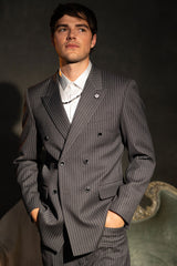 Barabas Wholesale Men's Pinstripe Double Breasted Shawl Lapel Suit 6SU03 Grey White