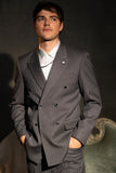 Barabas Wholesale Men's Pinstripe Double Breasted Shawl Lapel Suit 6SU03 Grey White