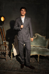 Barabas Wholesale Men's Pinstripe Double Breasted Shawl Lapel Suit 6SU03 Grey White
