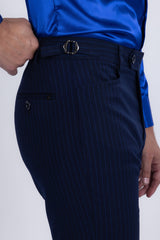 Barabas Men's Pinstripe Double Breasted Shawl Lapel Suit 6SU03 Navy Blue