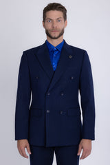Barabas Men's Pinstripe Double Breasted Shawl Lapel Suit 6SU03 Navy Blue