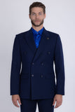 Barabas Men's Pinstripe Double Breasted Shawl Lapel Suit 6SU03 Navy Blue