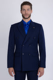Barabas Wholesale Men's Pinstripe Double Breasted Shawl Lapel Suit 6SU03 Navy Blue