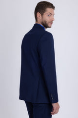 Barabas Men's Pinstripe Double Breasted Shawl Lapel Suit 6SU03 Navy Blue