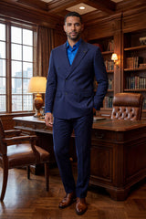 Barabas Men's Pinstripe Double Breasted Shawl Lapel Suit 6SU03 Navy Blue