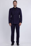Barabas Men's Pinstripe Double Breasted Shawl Lapel Suit 6SU03 Navy Red