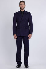 Barabas Wholesale Men's Pinstripe Double Breasted Shawl Lapel Suit 6SU03 Navy Red
