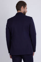 Barabas Men's Pinstripe Double Breasted Shawl Lapel Suit 6SU03 Navy Red