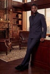 Barabas Men's Pinstripe Double Breasted Shawl Lapel Suit 6SU03 Navy Red