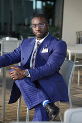 Barabas Wholesale Men's Pinstripe Double Breasted Shawl Lapel Suit 6SU03 Royal White