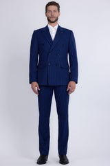 Barabas Men's Pinstripe Double Breasted Shawl Lapel Suit 6SU03 Royal White