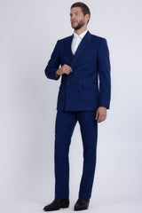 Barabas Men's Pinstripe Double Breasted Shawl Lapel Suit 6SU03 Royal White