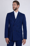 Barabas Men's Pinstripe Double Breasted Shawl Lapel Suit 6SU03 Royal White