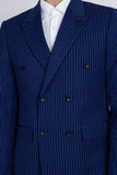 Barabas Men's Pinstripe Double Breasted Shawl Lapel Suit 6SU03 Royal White