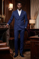 Barabas Men's Pinstripe Double Breasted Shawl Lapel Suit 6SU03 Royal White