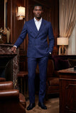 Barabas Wholesale Men's Pinstripe Double Breasted Shawl Lapel Suit 6SU03 Royal White