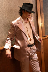 Barabas Wholesale Men's Shiny Metallic Striped Pattern Notch Wide Lapel Suit 6SU04 Rose