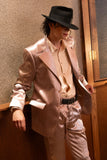 Barabas Wholesale Men's Shiny Metallic Striped Pattern Notch Wide Lapel Suit 6SU04 Rose
