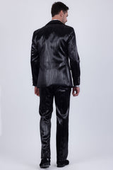 Barabas Wholesale Men's Shiny Metallic Striped Pattern Notch Wide Lapel Suit 6SU04 Charcoal