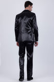 Barabas Wholesale Men's Shiny Metallic Striped Pattern Notch Wide Lapel Suit 6SU04 Charcoal