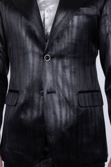 Barabas Wholesale Men's Shiny Metallic Striped Pattern Notch Wide Lapel Suit 6SU04 Black