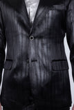 Barabas Wholesale Men's Shiny Metallic Striped Pattern Notch Wide Lapel Suit 6SU04 Black