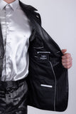 Barabas Wholesale Men's Shiny Metallic Striped Pattern Notch Wide Lapel Suit 6SU04 Black