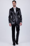 Barabas Wholesale Men's Shiny Metallic Striped Pattern Notch Wide Lapel Suit 6SU04 Black